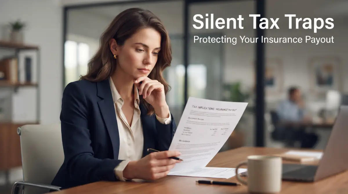 A young professional woman carefully reviewing his life insurance documents to identify hidden tax traps that could affect the payout.