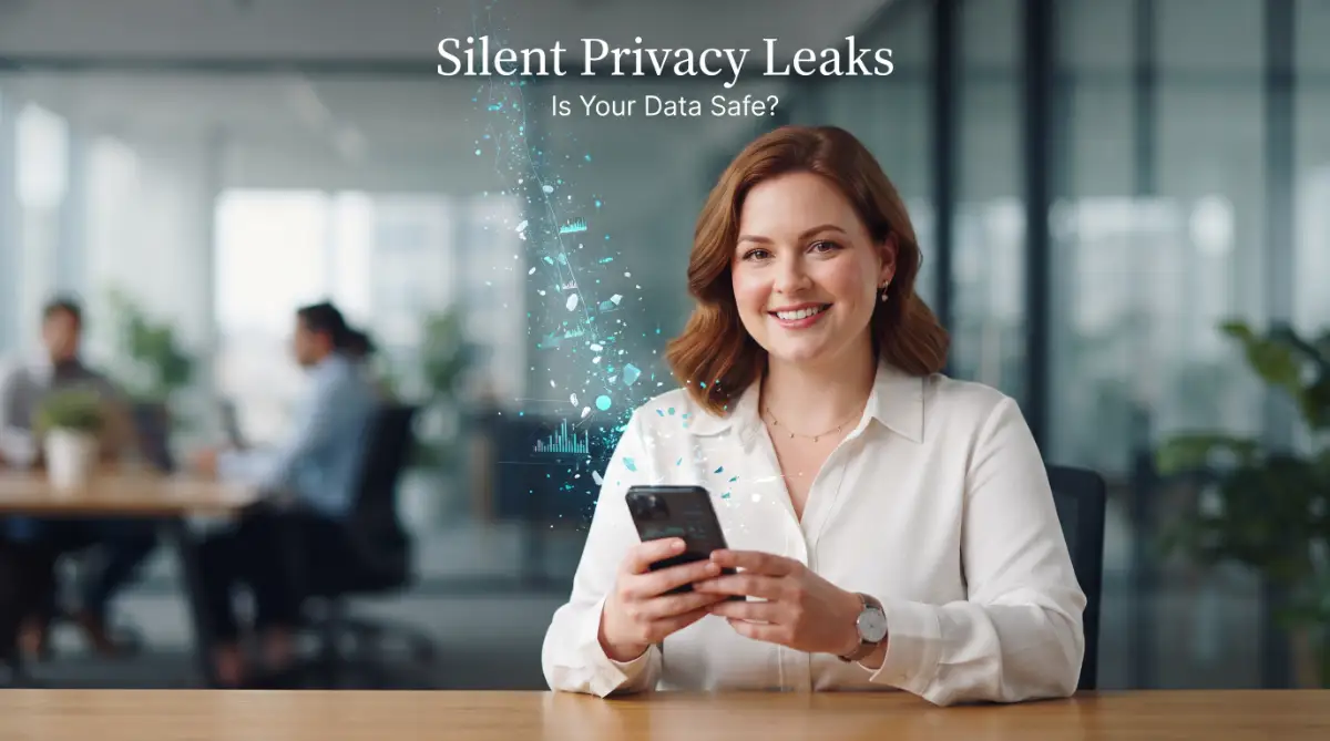A young professional man looking concerned at his smartphone while discovering silent privacy leaks in his artificial intelligence apps.