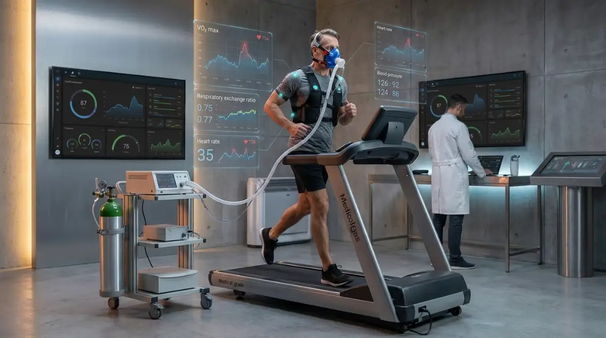 A professional cardiorespiratory fitness assessment testing VO2 max for long-term healthspan.